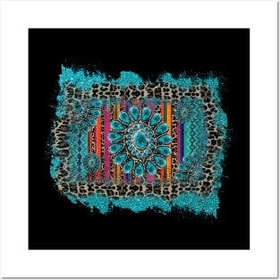 Turquoise Serape Leopard Posters and Art